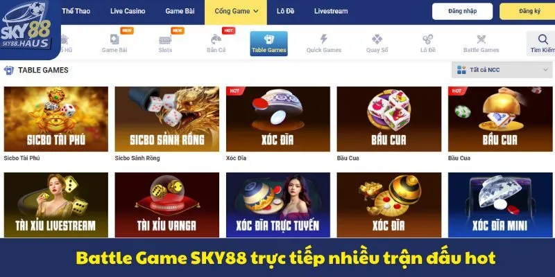 Trang chủ Battle Game SKY88 trực tiếp nhiều trận đấu hot