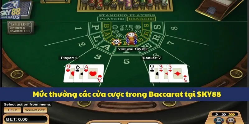 Mức thưởng các cửa cược trong Baccarat tại SKY88
